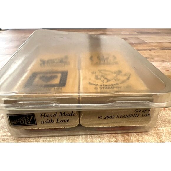2002 STAMPIN' UP! Hand Made With Love Wood Mounted Rubber Stamp set of 4 - Picture 3 of 4